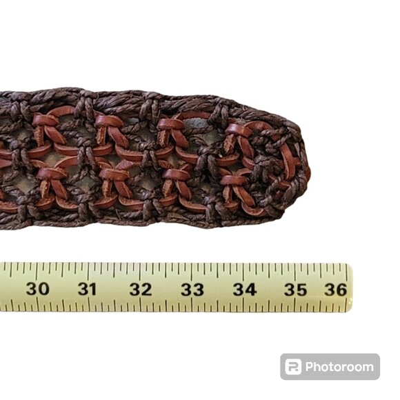 Macrame Leather and Rope Boho Woven Belt with Round Gold Tone Buckle Y2K - Picture 6 of 9